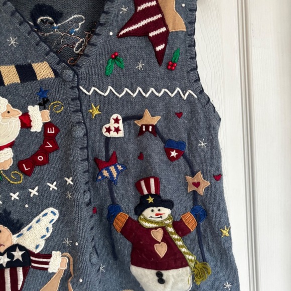 Womens Patriotic Ugly Christmas Sweater Vest S Santa Snowman Angel Vintage - Picture 3 of 5